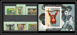 Ajman - 2647e/ N° 2925/2930 B + 530 B Apes And Monkeys Singes Non Dentelé Imperf ** MNH Coin De Feuille 1973 - Apen