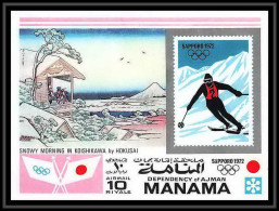 Manama - 3012/ Bloc Ski Non Dentelé Imperf ** MNH Sapporo 1972 Snowy Morning Koishikawa Holusai ** MNH  - Winter 1972: Sapporo