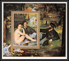 Manama - 3156g Bloc 160 B French Nudes Peinture Tableaux Paintings ** MNH Manet Luncheon On The Grass Non Dentelé Imperf - Desnudos