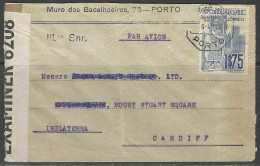 Cover - YT N°599 - Afg./Obl. Porto 10/06/1941. Contrôle Postal Lisboa >> LTD. - Cardiff - Inglaterra. - Lettres & Documents