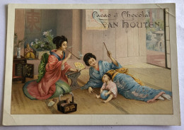 Belle Chromo - Jeunes Femmes Japonnaise GEISHA Fumant La Pipe - Opium ? - Chocolat VAN HOUTEN - Van Houten