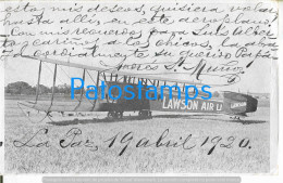 223400 BOLIVIA LA PAZ AVIATION AVION LAWSON AIR LINE YEAR 1920 BREAK POSTAL POSTCARD - Bolivia