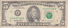 BILLETE DE ESTADOS UNIDOS DE 5 DOLLARS DEL AÑO 1995 LETRA K - DALLAS (BANK NOTE) - Billetes De La Reserva Federal (1928-...)