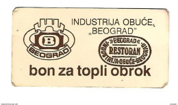 *serbia Beograd Industrie Obuce  Rstoran Hot Meal Voucher   S61 - Serbia