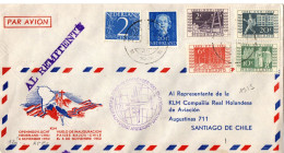 PAYS BAS AFFRANCHISSEMENT COMBINE VOL AMSTERDAM SANTIAGO DU CHILI 6 11 1952 SUR LETTRE OBLITEREE - Airmail