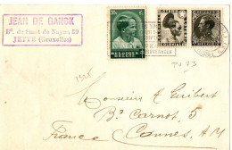 BELGIQUE PU 73 AVEC COMPLEMENT ONBLITERES SUR CARTE POSTALE POUR LA FRANCE - Lettres & Documents