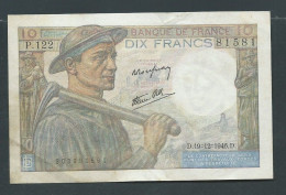 BILLET DE BANQUE  France 10 Francs Type " Mineur" D.19/12/1946/.D P122 81581 Laura 14509 - 10 F 1941-1949 ''Mineur''