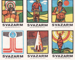 Czechoslovakia - Czechia 6 Matchbox Labels - SVAZARM - Union With The Army, Motorcycle, Parachuting - Boites D'allumettes - Etiquettes
