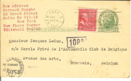 CP De 1944 " One Cent " + 2 Cents De NEW YORK Pour BRUSSELS + Censure ( Censorship US ) - 1941-60