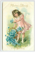 N°777 - Carte Gaufrée - Affection's Offering To My Valentine - Fillette Et Myosotis - Valentijnsdag