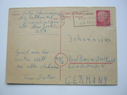 1957 , 20 Pfg. HEUSS , Antwortkarte Aus  NEW YORK Nach Deutschland , Geringe Beförderungsspuren - Cartes Postales - Oblitérées
