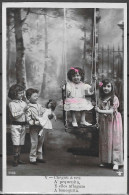 1909 PORTUGAL Lisbon Group Of  4 Children On Swing Doll  TINTED POSTCARD Rppc - Children And Family Groups