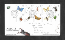 SE)2008 GREAT BRITAIN, FAUNA, UK SPECIES IN RECOVERY, INSECTS, BUTTERFLIES, HORSE, BEETLES, ANT, MOTH, DEER, WASP, FDC - Usados