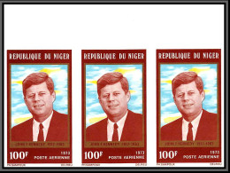 91742b Poste Aerienne PA Niger N° 222 John Fitzgerald Kennedy 1973 Non Dentelé Imperf ** MNH BANDE 3 STRIP - Kennedy (John F.)