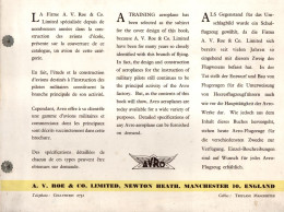 AVRO FABRICANT AVION ECOLE  AVIATION CIVILE MILITAIRE CATALOGUE - Pubblicità