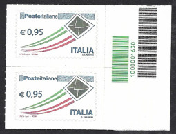 Italia 2014; Posta Italiana Da € 0,95; Coppia Con L' Unico Codice A Barre Del Foglio. - Barcodes