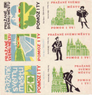 Czechoslovakia - Czechia 6 Matchbox Labels - The People Of Prague Help Their City - Boites D'allumettes - Etiquettes