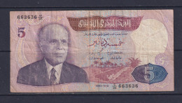 TUNISIA  -  1983 5 Dinars Circulated Banknote As Scans - Tusesië