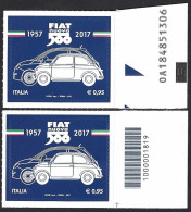 Italia 2017; Fiat Nuova 500, Nel 60° Della Produzione: Francobollo A Barre + Alfanumerico. - Bar-code