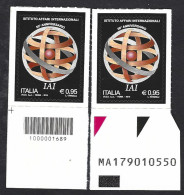 Italia 2015; Istituto Affari Internazionali: Francobollo A Barre + Alfanumerico. - Bar Codes