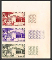 93332 Polynesie N°14 Hotel Des Postes De Papete Bande 3 Essai Proof Non Dentelé Imperf ** MNH 1960 - Neufs