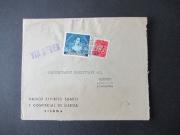 Portugal 1954 Via Aerea/Luftpost Firmenumschlag Banco Espirito Santo Lisboa Marken Mit Perfin / Firmenlochung BES - Brieven En Documenten