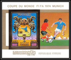 85672 Mi Bloc BF N°104 B Munich 74 1974 Football Soccer Khmère Cambodia Cambodge ** MNH OR Gold Non Dentelé Imperf - 1974 – Germania Ovest