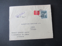 Portugal 1953 Via Aerea/Luftpost Firmenumschlag Banco Espirito Santo Lisboa Marken Mit Perfin / Firmenlochung BES - Covers & Documents