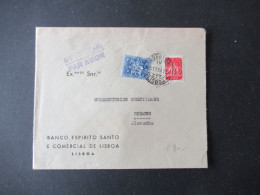 Portugal 1954 Via Aerea/Luftpost Firmenumschlag Banco Espirito Santo Lisboa Marken Mit Perfin / Firmenlochung BES - Briefe U. Dokumente