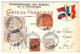 France Type Blanc - Affranchissement Sur Carte FM - Départements Bas Rhin - Haut Rhin - Moselle - Neunkirchen - 1900-29 Blanc