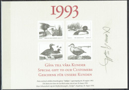 Lars Sjööblom. Sweden 1993. Seabirds . Michel 1789-1792 Black Print. Special Card. Signed. - Ensayos & Reimpresiones