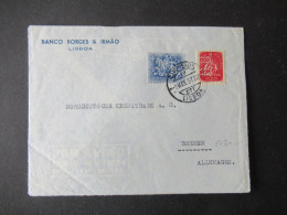 Portugal 1957 Via Aerea/Luftpost Firmenumschlag Banco Borges & Irmao Lisboa Marken Mit Perfin / Firmenlochung - Covers & Documents