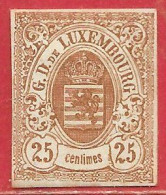 Luxembourg N°8 25c Brun 1859-63 (*) - 1859-1880 Stemmi