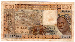 Billet De 1000 FRANCS COTE D'IVOIR 1981, Bon état - Costa D'Avorio