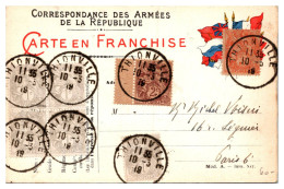 France Type Blanc - Affranchissement Sur Carte FM - Départements Bas Rhin - Haut Rhin - Moselle - Thionville - 1900-29 Blanc