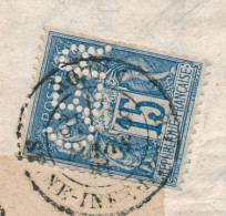 FRANCE - 15c Type Sage Perforé C.E.R. - Rouen 28 Mars 1881 - Sur Lettre Comptoir D'Escompte De Rouen - Briefe U. Dokumente