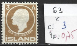 ISLANDE 63 * Côte 3 € - Unused Stamps