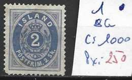 ISLANDE 1 Sans Gomme Côte 1000 € - Unused Stamps