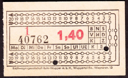 Wuppertal Kraftwagenverkehr Ruhr-Wupper ~1952 1,40 DM Omnibus- Fahrschein Boleto Biglietto Ticket Billet - Europa