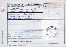 Italia (1991) - Bollettino Pacchi Da Savona Per Urbe (dolci) - Colis-postaux