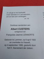 Doodsprentje Albert Custers / Lummen 8/4/1922 Hasselt 4/9/1995 ( Françoise Jeanne Lenaerts ) - Religion & Esotérisme