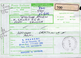 Italia (1994) - Bollettino Pacchi Assicurato Contrassegno Da Fornaci (BS) Per Urbe (armi) - Paketmarken