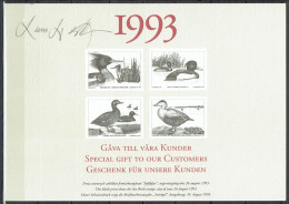 Lars Sjööblom. Sweden 1993. Seabirds . Michel 1789-1792 Black Print. Special Card. Signed. - Proofs & Reprints