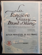 ACTION De 100 Frs. - LA FONCIERE PASSY MONT-BLANC 1929 - Tourisme