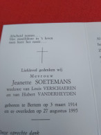 Doodsprentje Jeanette Soetemans / Bertem 3/3/1914 - 27/8/1995 ( Louis Verschaeren / Hubert Vanderheyden ) - Religion & Esotérisme