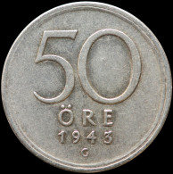 LaZooRo: Sweden 50 Ore 1943/4 XF Not In Krause Rare - Silver - Suède