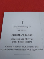 Doodsprentje Florent De Backer / Haaltert 26/12/1924 Nieuwerkerken 25/8/1995 ( Marie Louise Roelant ) - Religion & Esotérisme