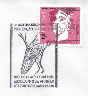Portugal 1990 Cachet Commemoratif Ponta Delgada Azores Oiseau Event Pmk Açores Bird - Oblitérations & Flammes