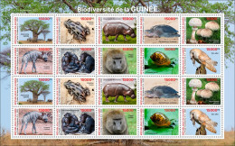 GUINEA 2023 SHEET 20V - FROGS FROG BAOBAB HIPPOPOTAMUS TURTLES TURTLE MUSHROOMS MONKEYS SHELLS OWLS OWL HYENA - MNH - Kikkers