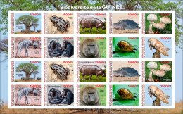 GUINEA 2023 IMPERF SHEET 20V FROGS FROG BAOBAB HIPPOPOTAMUS TURTLES TURTLE MUSHROOMS MONKEYS SHELLS OWLS OWL HYENA - MNH - Kikkers